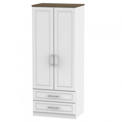 Welcome Furniture - Kent - 075Cm 2Drw Wardrobe - Two Tone - White