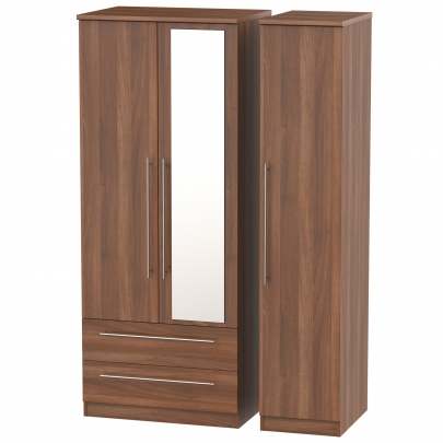 Welcome Furniture - Sherwood - Tall Triple 2Drw Mirror Wardrobe - Multiple colours available - White